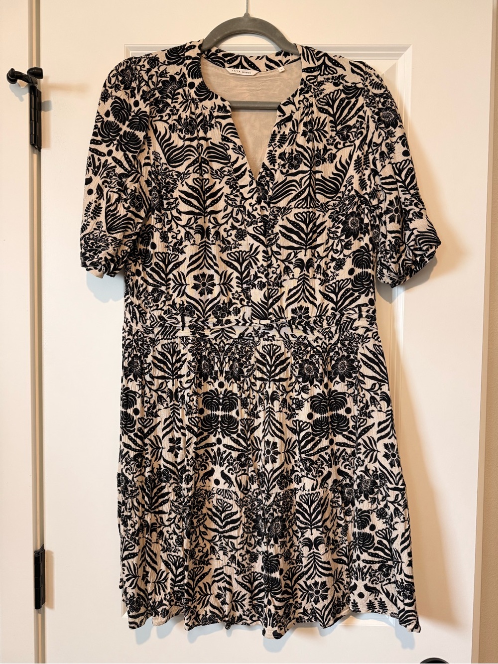 Yaya Women Black & Cream Floral Midi Dress